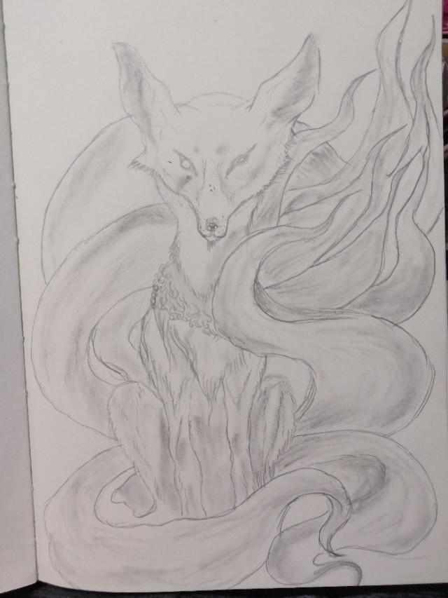 九尾狐素描，神秘魅力的艺术展现