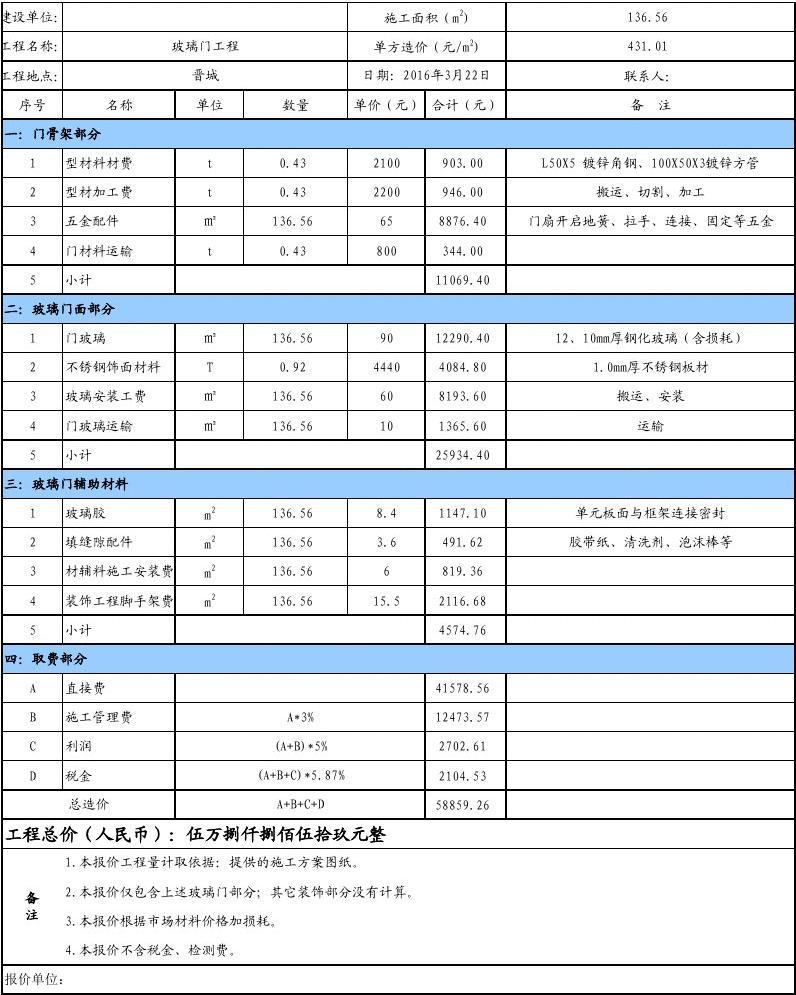 不锈钢玻璃门报价单详解